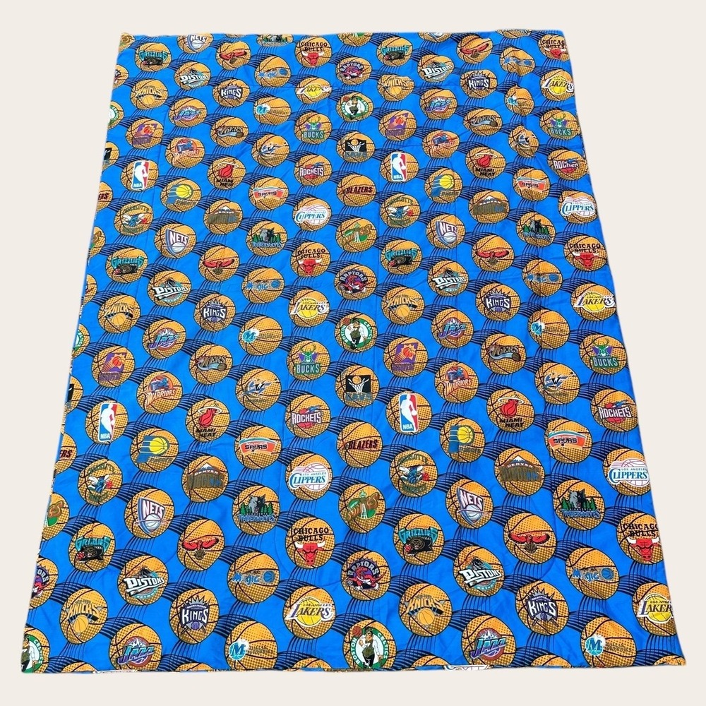 Vintage NBA‎ Basketball Comforter TWIN Size Blue Team Logos Springs USA 90s